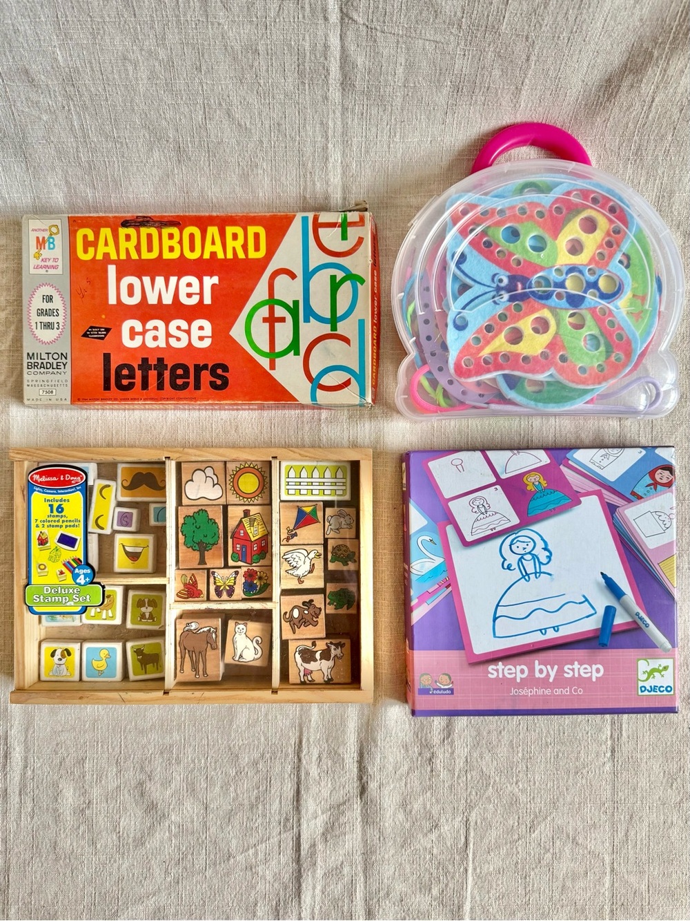 Melissa & Doug Stamps, DJECO Step by Step Drawing Set, MB Letter Stencils, Lacin